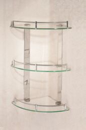Living and Home 3 Tiers Tempered Glass Corner Shelf with Steel Bathroom Rail Wall Mounted in Silver - thumbnail 3