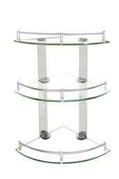 Living and Home 3 Tiers Tempered Glass Corner Shelf with Steel Bathroom Rail Wall Mounted in Silver - thumbnail 2