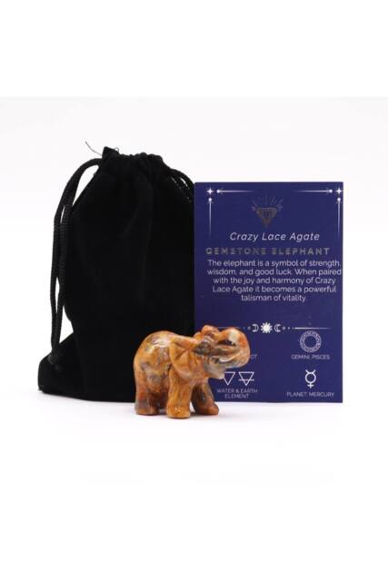KDMD Lucky Elephant Figurine in Crazy Lace Agate - Joyful Gift & Decor in Orange - image 1