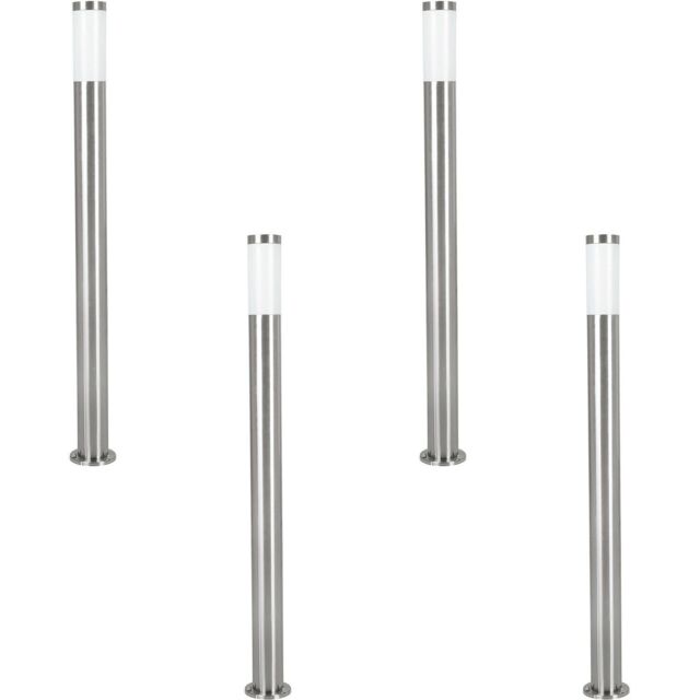 Loops 4 PACK IP44 Outdoor Bollard Light Stainless Steel 12W E27 1100mm Driveway Post in Metallics - image 1