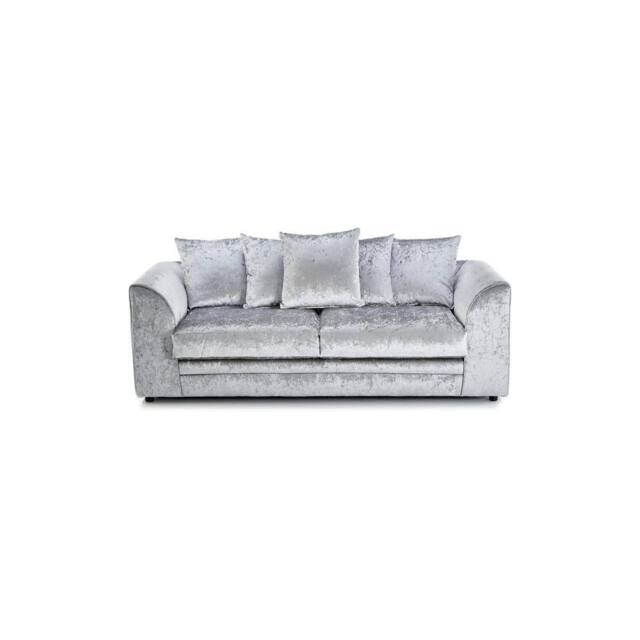LUXURY LIFE Declan Crushed Velvet Fabric 3 Seater Sofa in Silver - image 1