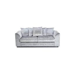 LUXURY LIFE Declan Crushed Velvet Fabric 3 Seater Sofa in Silver