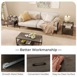 Gymax 3-Tier Bedside Table Nightstand With Drawer & Open Shelf-Grey Oak in Grey - thumbnail 4
