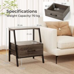 Gymax 3-Tier Bedside Table Nightstand With Drawer & Open Shelf-Grey Oak in Grey - thumbnail 2