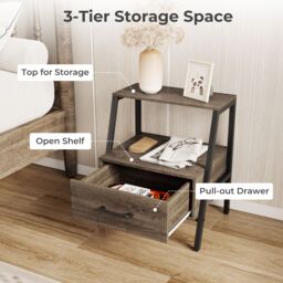 Gymax 3-Tier Bedside Table Nightstand With Drawer & Open Shelf-Grey Oak in Grey - thumbnail 6
