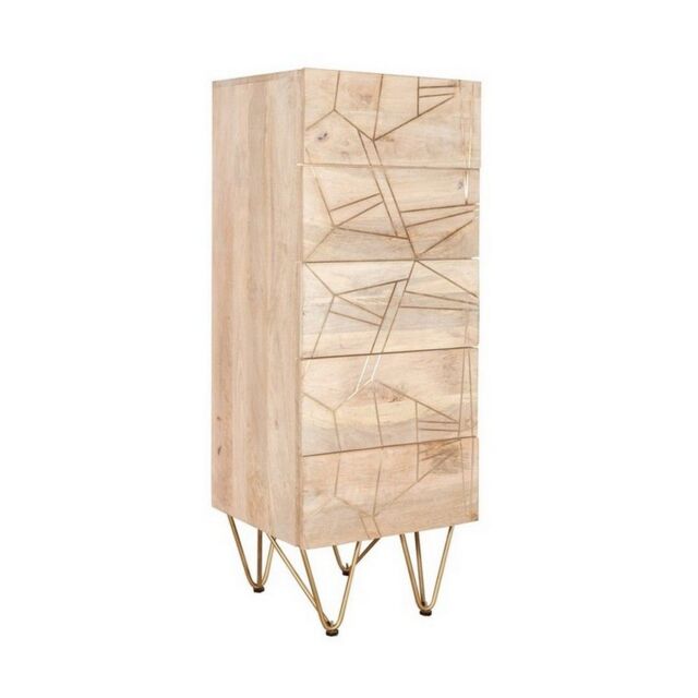 Indian Hub Light Gold Tall Chest of Drawers - Solid Mango Wood - L40 x W45 x H120 cm in Brown - image 1