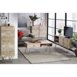 Indian Hub Light Gold Tall Chest of Drawers - Solid Mango Wood - L40 x W45 x H120 cm in Brown - thumbnail 6
