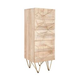 Indian Hub Light Gold Tall Chest of Drawers - Solid Mango Wood - L40 x W45 x H120 cm in Brown - thumbnail 1