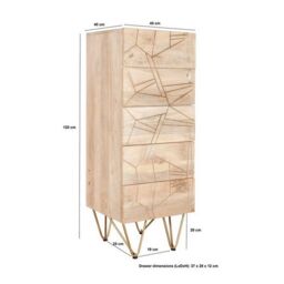 Indian Hub Light Gold Tall Chest of Drawers - Solid Mango Wood - L40 x W45 x H120 cm in Brown - thumbnail 7