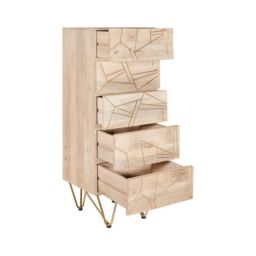 Indian Hub Light Gold Tall Chest of Drawers - Solid Mango Wood - L40 x W45 x H120 cm in Brown - thumbnail 3