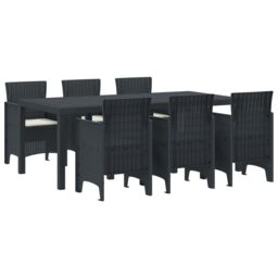 Berkfield Home 7 Piece Garden Dining Set with Cushions Anthracite Poly Rattan - thumbnail 2