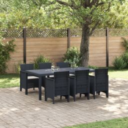 Berkfield Home 7 Piece Garden Dining Set with Cushions Anthracite Poly Rattan - thumbnail 1