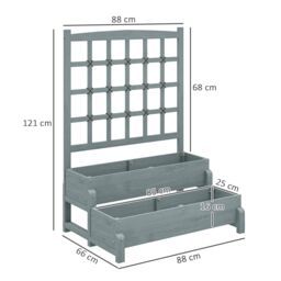 OUTSUNNY 2-Tier Wooden Raised Bed with Trellis & Drainage Holes, Grey - thumbnail 3