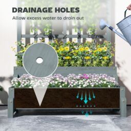 OUTSUNNY 2-Tier Wooden Raised Bed with Trellis & Drainage Holes, Grey - thumbnail 5