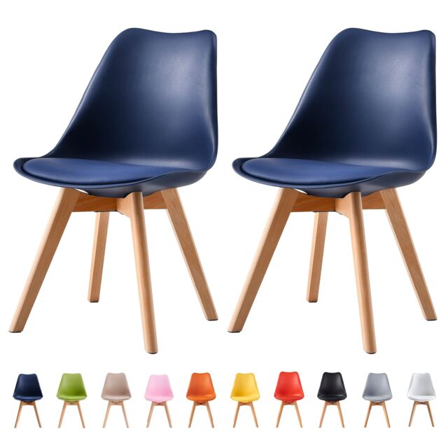 MCC Direct Set of 2 Dining Chairs with wooden Legs & Padded Cushion Eva in Blue - image 1