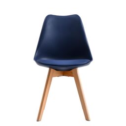 MCC Direct Set of 2 Dining Chairs with wooden Legs & Padded Cushion Eva in Blue - thumbnail 2