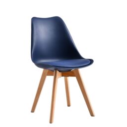 MCC Direct Set of 2 Dining Chairs with wooden Legs & Padded Cushion Eva in Blue - thumbnail 3