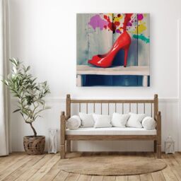 "Warren Reed - Designer Retro Red Shoes Canvas - Size: W16"" x H16""" - thumbnail 3