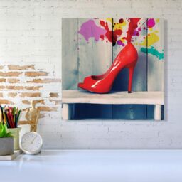 "Warren Reed - Designer Retro Red Shoes Canvas - Size: W16"" x H16""" - thumbnail 2