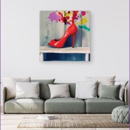 "Warren Reed - Designer Retro Red Shoes Canvas - Size: W16"" x H16""" - thumbnail 4