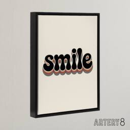 "Artery8 Smile Colourful Retro Rainbow Font Typography Framed Canvas Art Print in Beige - Size: W12"" x H16""" - thumbnail 2