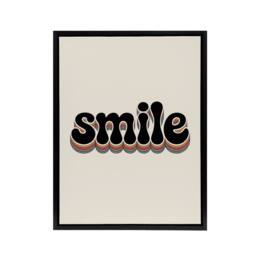 "Artery8 Smile Colourful Retro Rainbow Font Typography Framed Canvas Art Print in Beige - Size: W12"" x H16""" - thumbnail 1