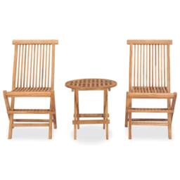 Berkfield Home 3 Piece Folding Outdoor Dining Set Solid Teak Wood in Brown - thumbnail 1