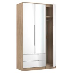 Ready Assembled 2 U Lucca Tall 2 Drawer Tiple Mirror Wardrobe (Ready Assembled) in Light Oak - Size: Large - thumbnail 7