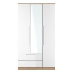 Ready Assembled 2 U Lucca Tall 2 Drawer Tiple Mirror Wardrobe (Ready Assembled) in Light Oak - Size: Large - thumbnail 2