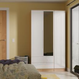Ready Assembled 2 U Lucca Tall 2 Drawer Tiple Mirror Wardrobe (Ready Assembled) in Light Oak - Size: Large - thumbnail 1