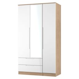 Ready Assembled 2 U Lucca Tall 2 Drawer Tiple Mirror Wardrobe (Ready Assembled) in Light Oak - Size: Large - thumbnail 4