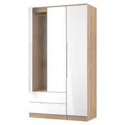 Ready Assembled 2 U Lucca Tall 2 Drawer Tiple Mirror Wardrobe (Ready Assembled) in Light Oak - Size: Large - thumbnail 6
