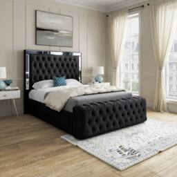 KDMD Redesdale Mirror Upholstered Black Soft Velvet Designer Bed Frame - Size: Super King