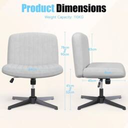 Gartistgo Ergonomic Cross-Legged Swivel Office Chair Armless Height Adjustable in Grey - thumbnail 3