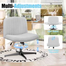Gartistgo Ergonomic Cross-Legged Swivel Office Chair Armless Height Adjustable in Grey - thumbnail 7