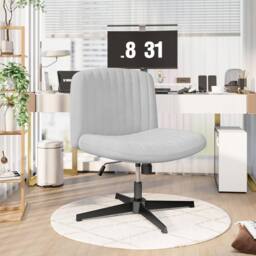 Gartistgo Ergonomic Cross-Legged Swivel Office Chair Armless Height Adjustable in Grey - thumbnail 2