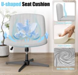 Gartistgo Ergonomic Cross-Legged Swivel Office Chair Armless Height Adjustable in Grey - thumbnail 5