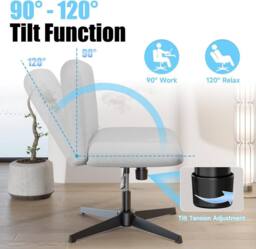Gartistgo Ergonomic Cross-Legged Swivel Office Chair Armless Height Adjustable in Grey - thumbnail 6