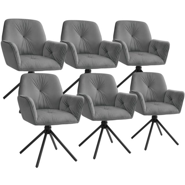 tectake Swivel Chair Lenia Set Of 6 - Velvet Look Anthracite/Black in Dark Grey - Size: 6 Pack - image 1