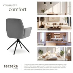 tectake Swivel Chair Lenia Set Of 6 - Velvet Look Anthracite/Black in Dark Grey - Size: 6 Pack - thumbnail 7