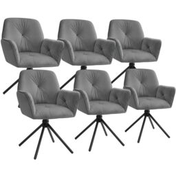 tectake Swivel Chair Lenia Set Of 6 - Velvet Look Anthracite/Black in Dark Grey - Size: 6 Pack - thumbnail 1