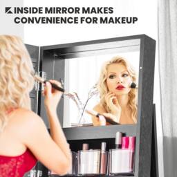 Gymax 3-in-1 Jewellery Mirror Cabinet 360° Swivel Mirrored Jewelry Armoire in Black - thumbnail 5