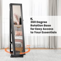 Gymax 3-in-1 Jewellery Mirror Cabinet 360° Swivel Mirrored Jewelry Armoire in Black - thumbnail 6