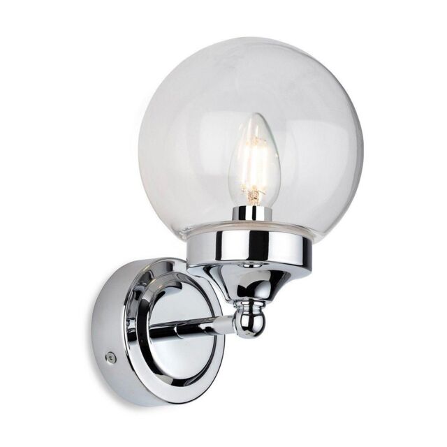 Netlighting Oscar Bathroom Globe Wall Light Chrome with Clear Glass IP44 in Grey
