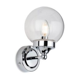 Netlighting Oscar Bathroom Globe Wall Light Chrome with Clear Glass IP44 in Grey