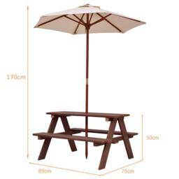 Gymax Outdoor Activity Table Picnic Table With Removable Umbrella for Garden in Brown - thumbnail 2