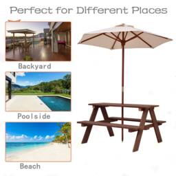 Gymax Outdoor Activity Table Picnic Table With Removable Umbrella for Garden in Brown - thumbnail 7