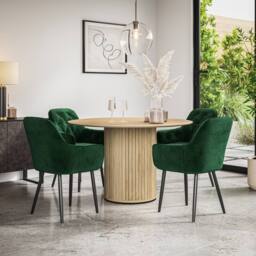 More4Homes Arlo Oak Table Top W Oak Legs + Anika Velvet Dining Chair Set Of 4 in Green - thumbnail 1