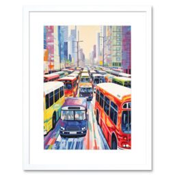 "Artery8 Wall Art Print The Bus Lane by Adrienne Finch Busy Cityscape Traffic Artwork London New York LA Artwork Framed 9X7 Inch - Size: W7"" x H9""" - thumbnail 1