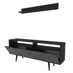 Decorotika Ola 160cm Wide TV Stand Media Console with Wall Shelf for TVs up to 72 inch in Black - thumbnail 5